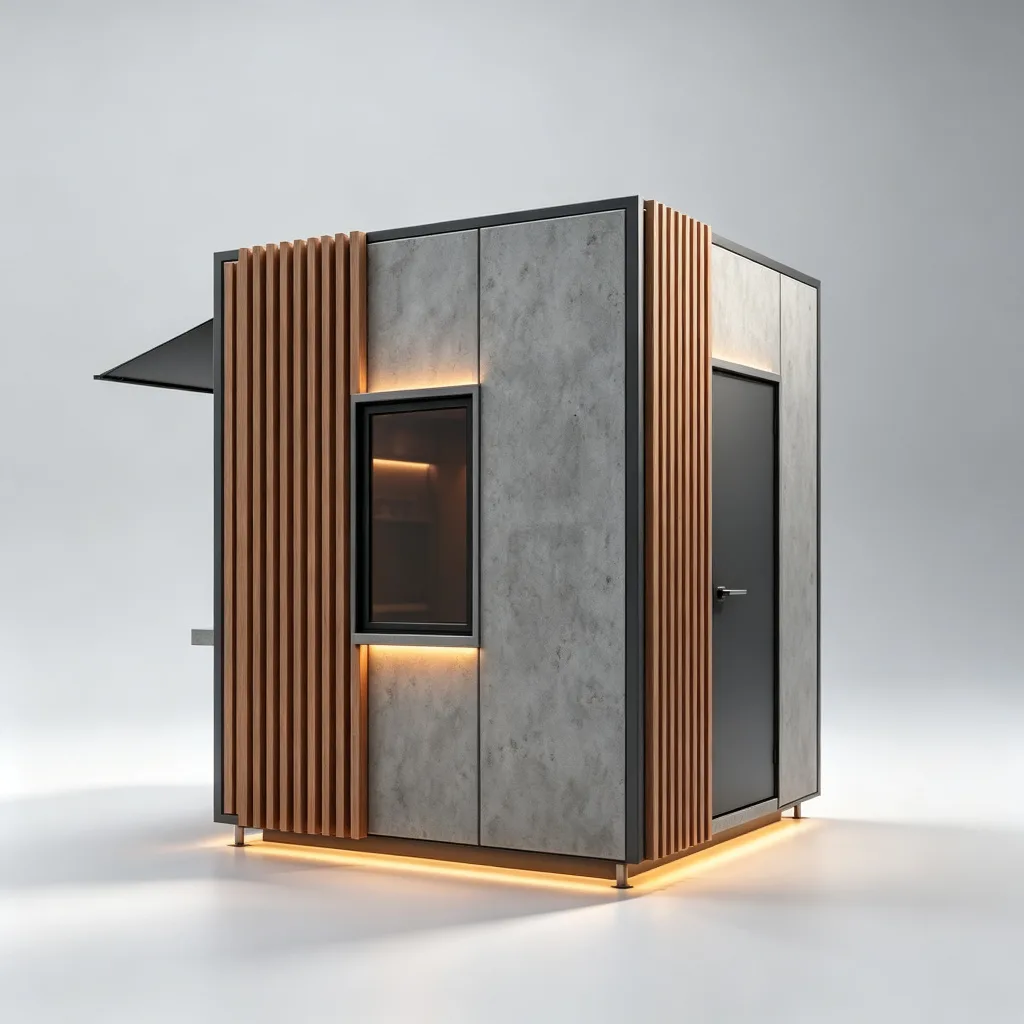 Outdoor Cafe Stand | Modern Concrete & Wood Commercial Booth | 2.5m x 2m LED Design — view 3