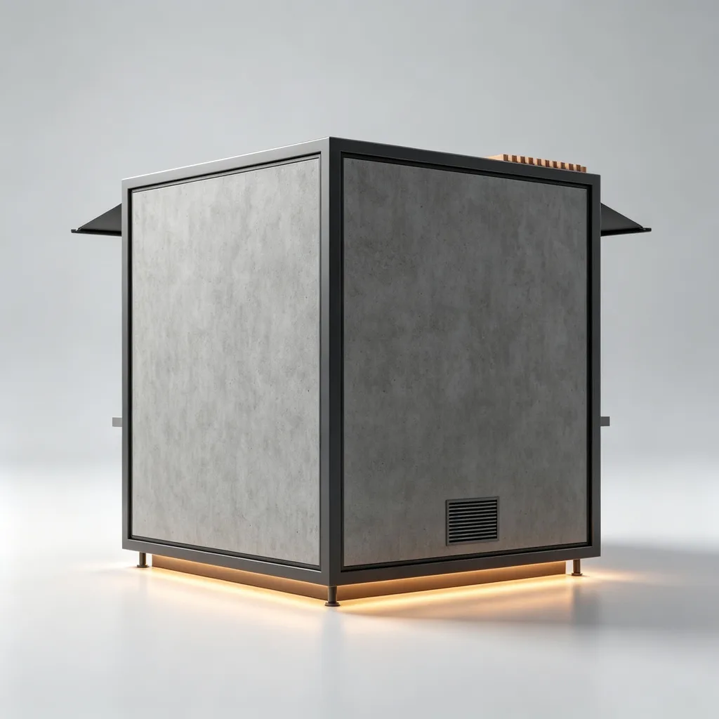 Outdoor Cafe Stand | Modern Concrete & Wood Commercial Booth | 2.5m x 2m LED Design — view 4