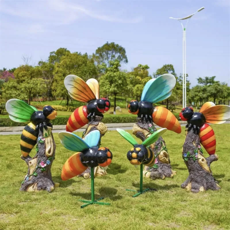 Outdoor Cartoon Bee Fiberglass Sculpture | Decorative Ornaments for Gardens, Parks, and Kids’ Playgrounds — view 3