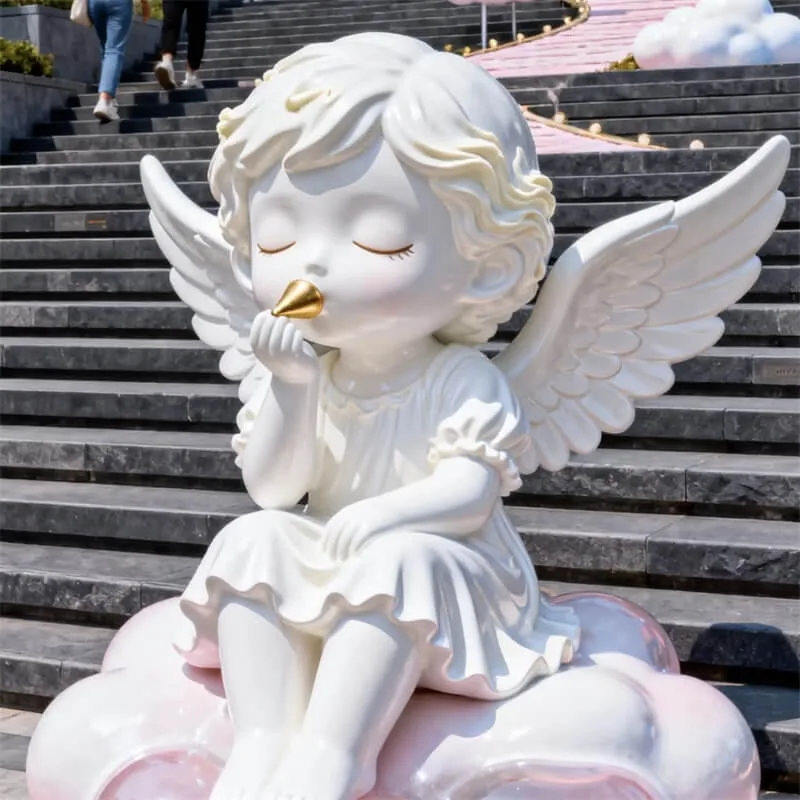 Outdoor Cartoon Cloud Angel Fiberglass Sculpture | Photo Spot Decor for Malls and Plazas — view 4