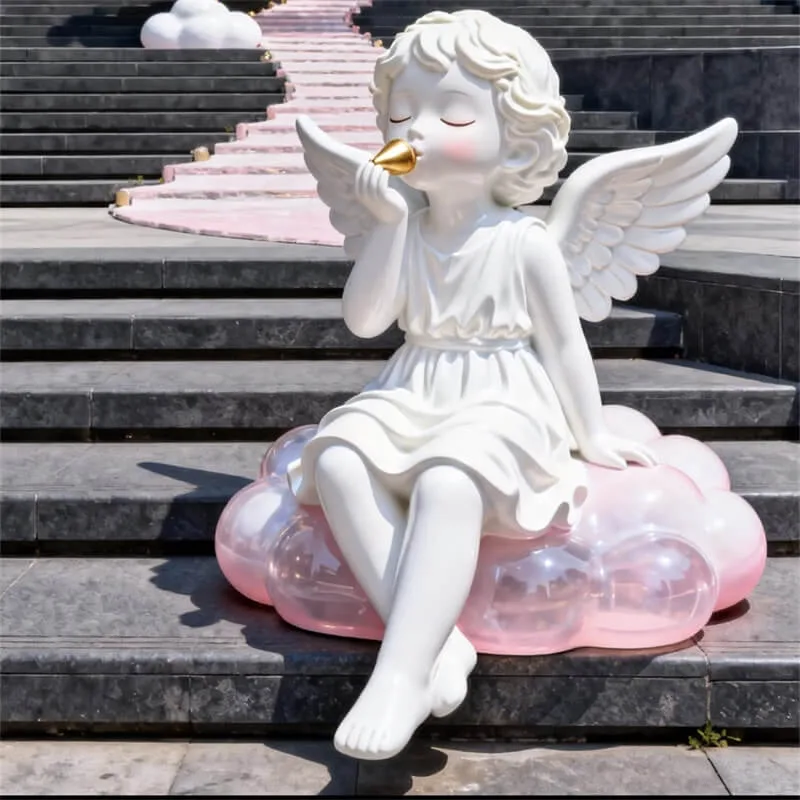 Outdoor Cartoon Cloud Angel Fiberglass Sculpture | Photo Spot Decor for Malls and Plazas
