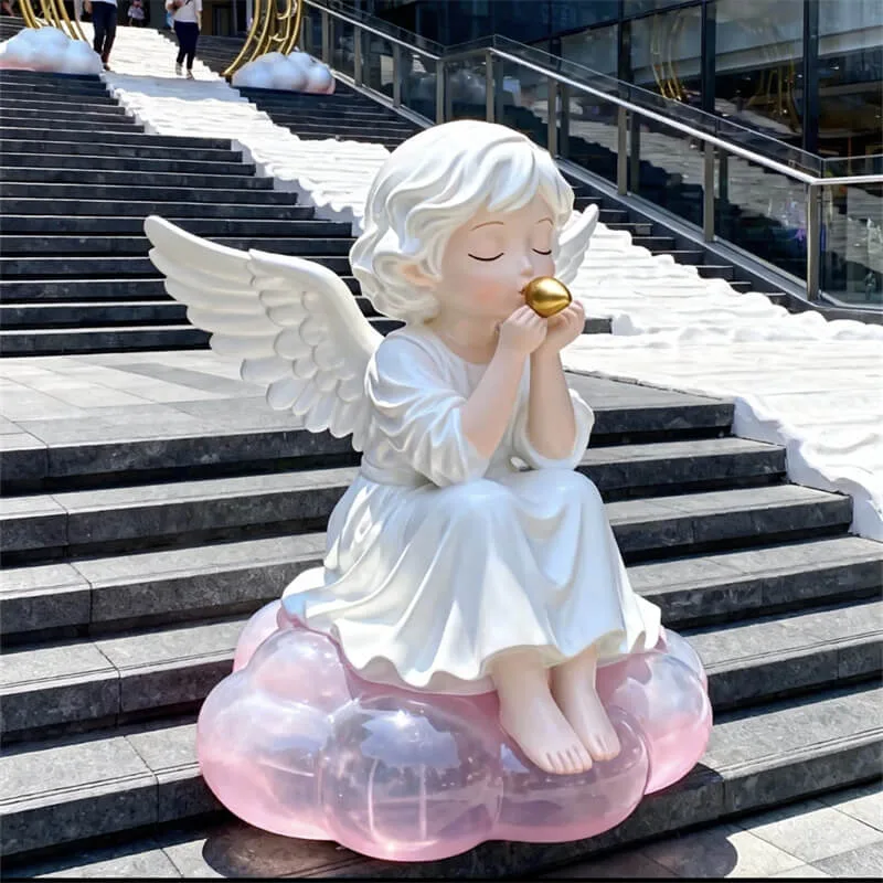 Outdoor Cartoon Cloud Angel Fiberglass Sculpture | Photo Spot Decor for Malls and Plazas — view 2