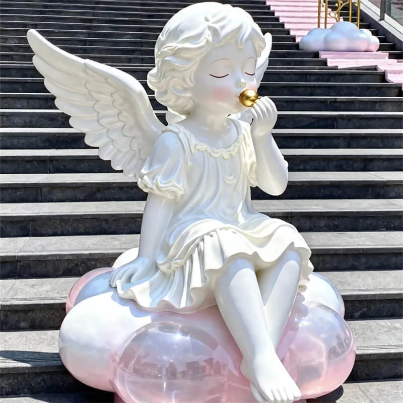 Outdoor Cartoon Cloud Angel Fiberglass Sculpture | Photo Spot Decor for Malls and Plazas — view 3