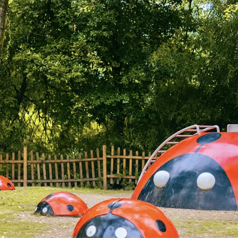 Outdoor Cartoon Ladybug Fiberglass Sculpture | Kids-Friendly Decorative Stool — view 4