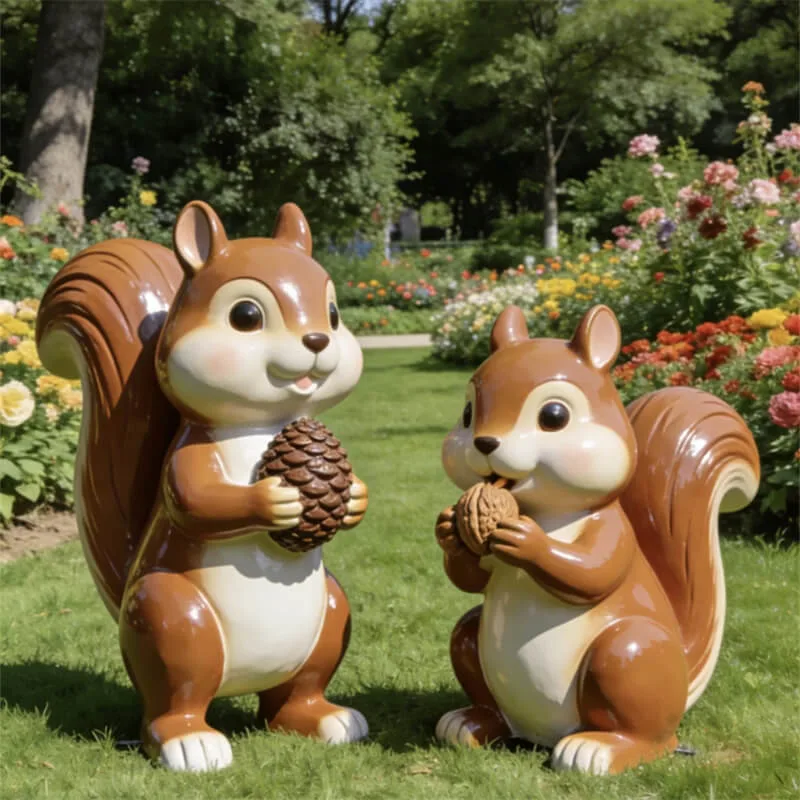 Outdoor Cartoon Squirrel Sculpture | Fiberglass Squirrel Sculpture for Garden Landscape