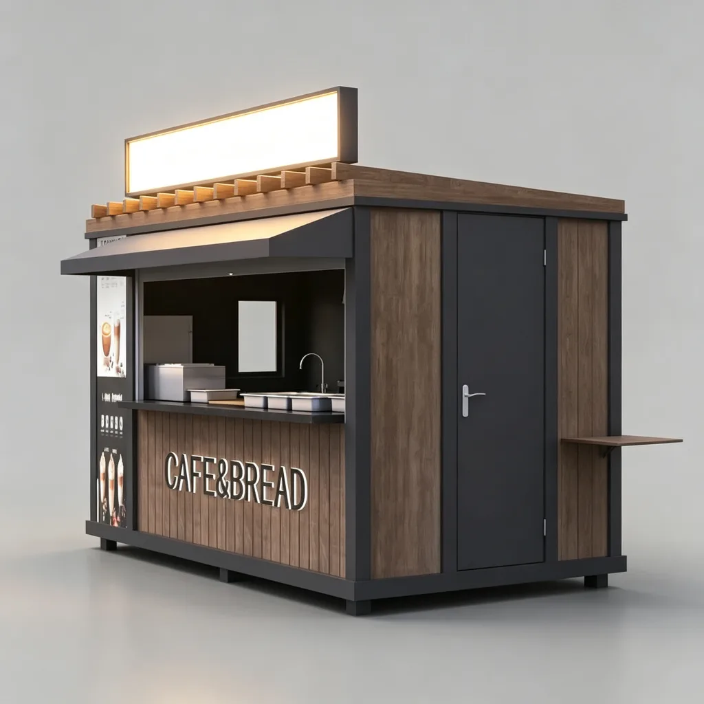 Outdoor Coffee Kiosk | Wood & Steel Commercial Coffee Booth | 3m x 2m Custom Design — view 3