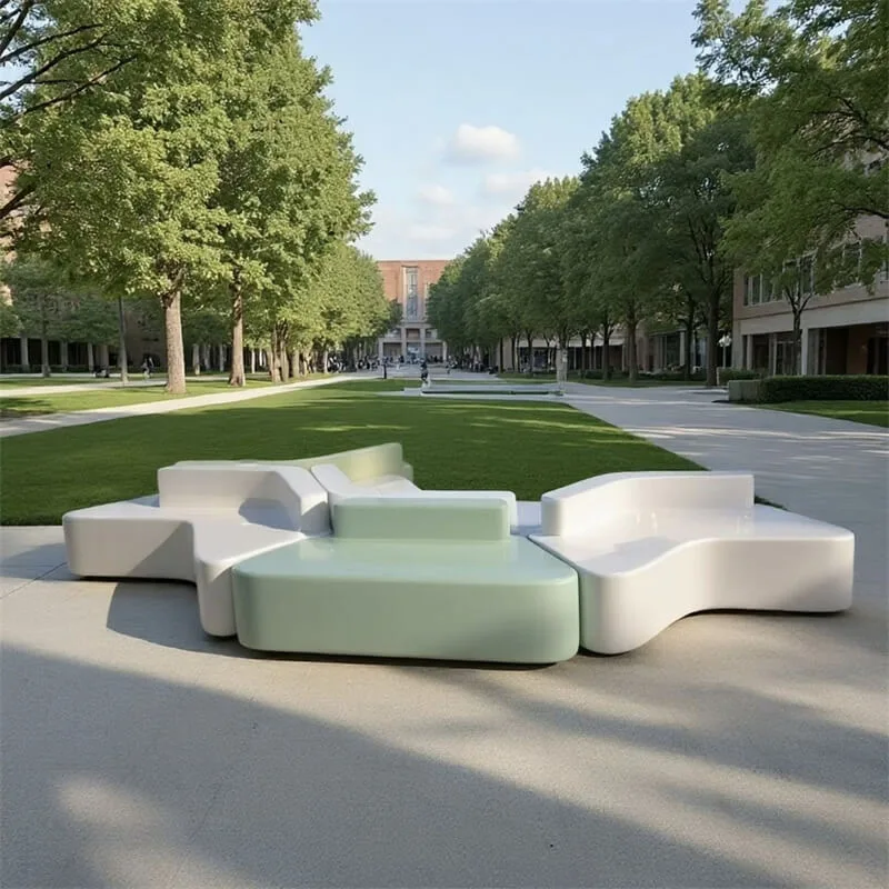 Outdoor Fiberglass Bench | Star & Flower Modular Seating for Parks — view 4