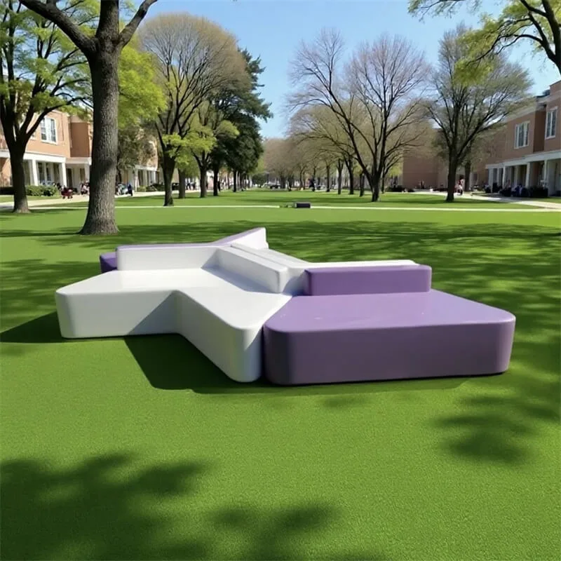 Outdoor Fiberglass Bench | Star & Flower Modular Seating for Parks — view 3