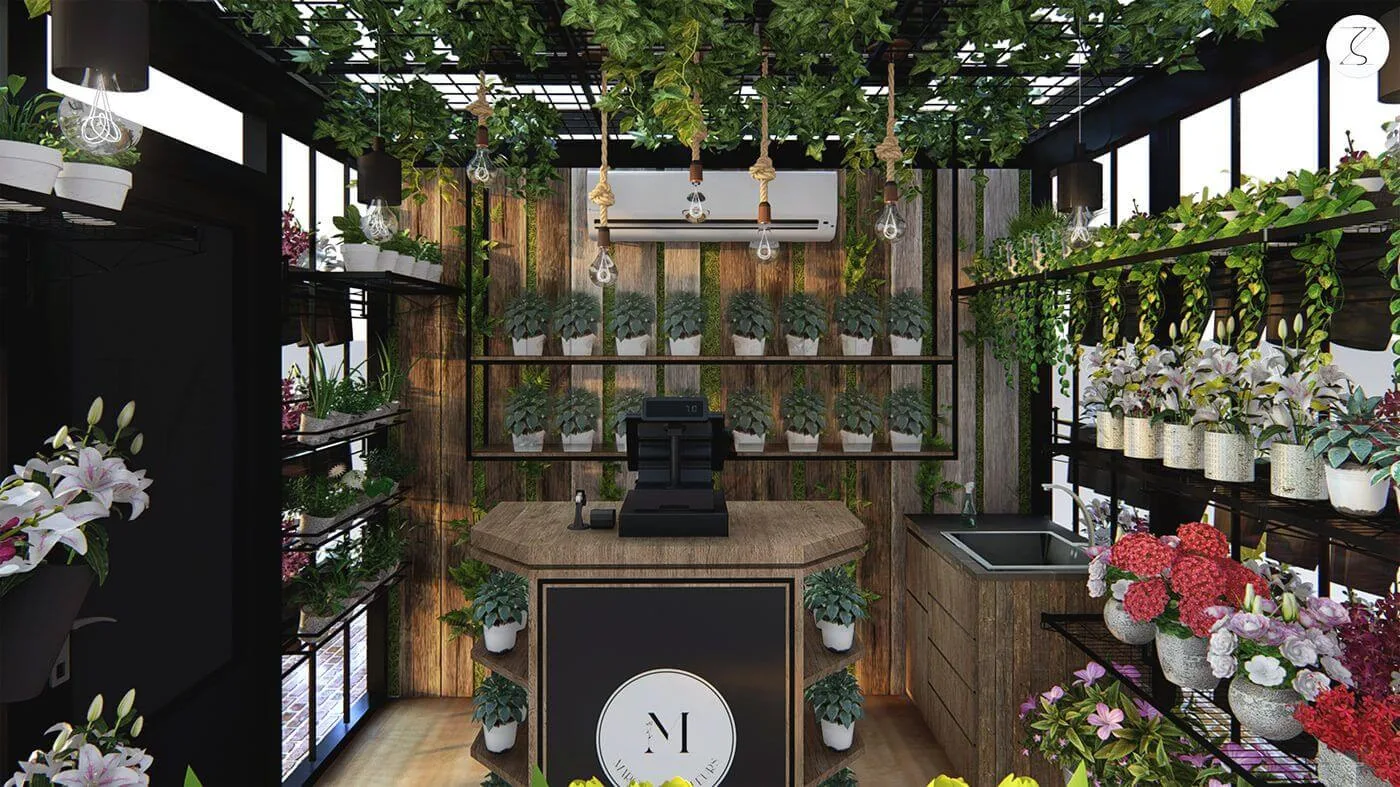 Outdoor Flower Display Kiosk with Vertical Planters and Service Counter for Farmers Markets and Plazas — view 4
