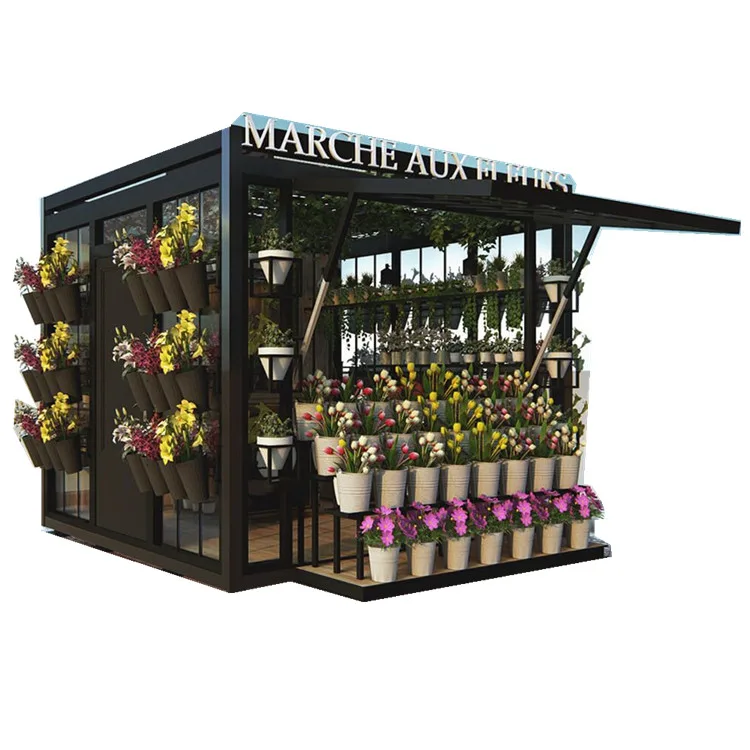 Outdoor Flower Display Kiosk with Vertical Planters and Service Counter for Farmers Markets and Plazas — view 5
