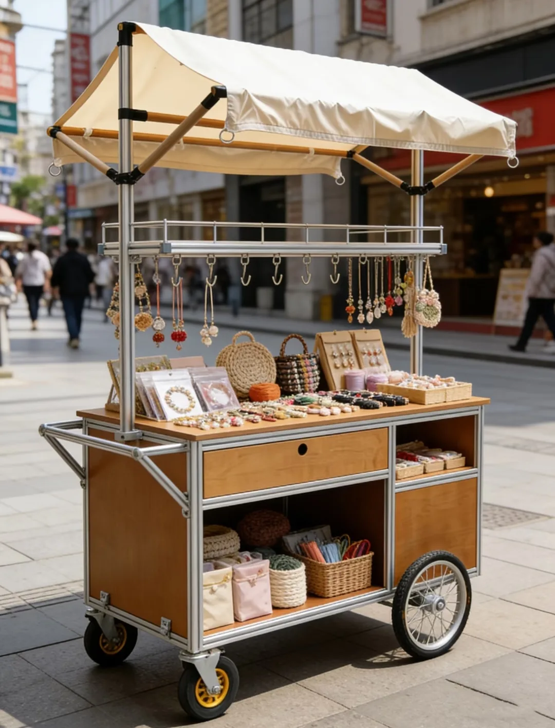 Outdoor Food Cart for Night Markets with Foldable Canopy