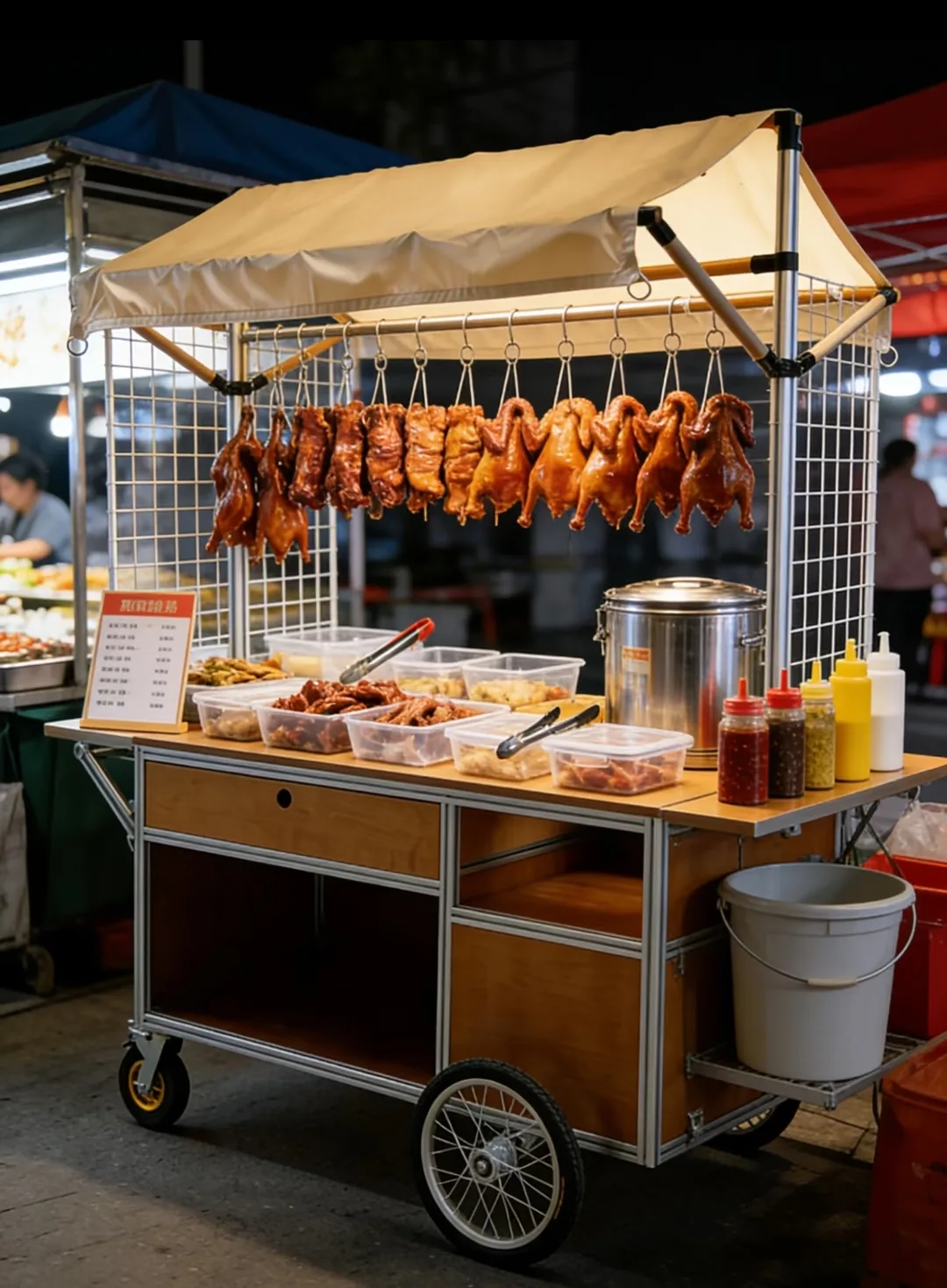 Outdoor Food Cart for Night Markets with Foldable Canopy — view 2