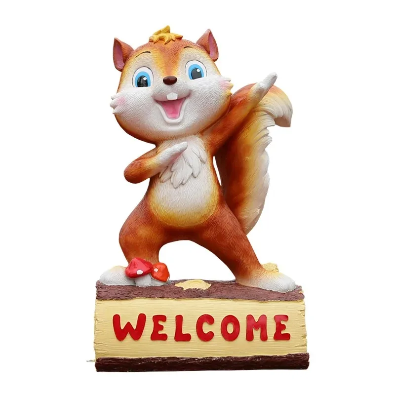 Outdoor FRP Cartoon Squirrel Statue Set with Welcome Sign for Park Lawn Decor — view 4