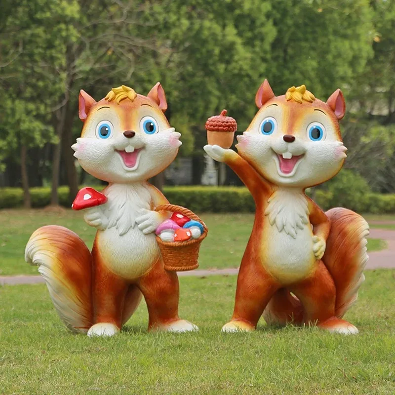 Outdoor FRP Cartoon Squirrel Statue Set with Welcome Sign for Park Lawn Decor — view 2