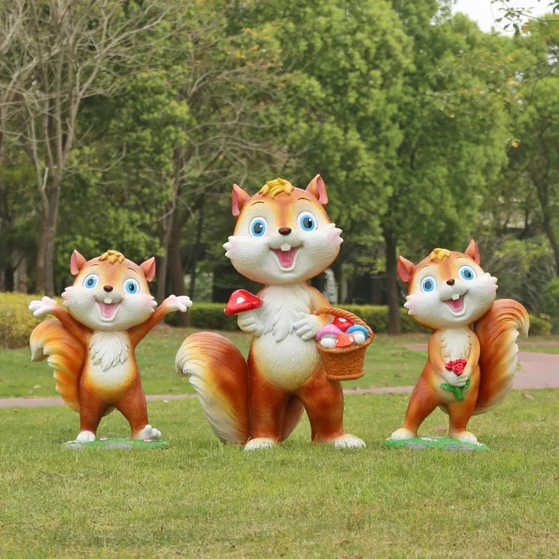 Outdoor FRP Cartoon Squirrel Statue Set with Welcome Sign for Park Lawn Decor — view 3