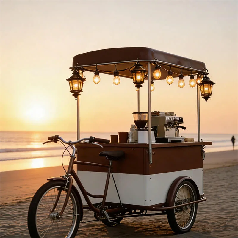 Outdoor Mobile Coffee Tricycle Vintage Design | Galvanized Stainless Steel Food Cart for Night Market & Street Business — view 3