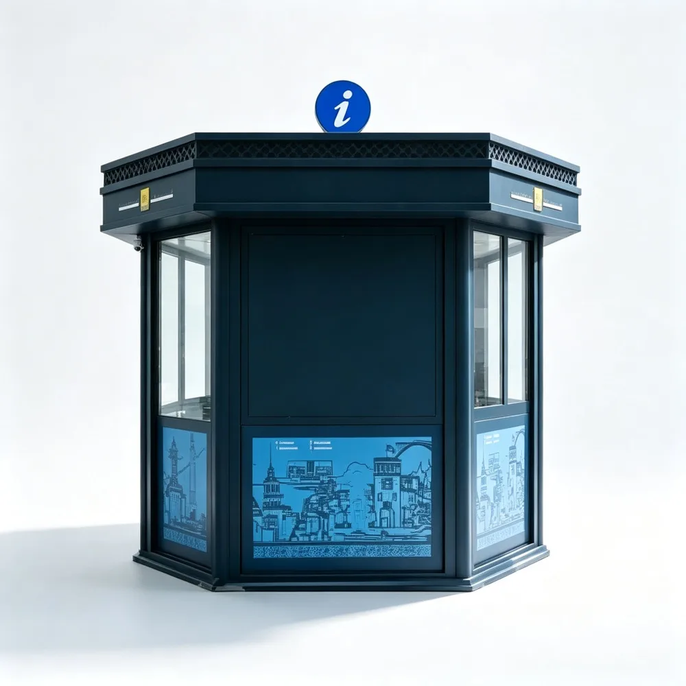 Outdoor Octagonal Tourist Information Kiosk – Custom Galvanized Steel Frame Tempered Glass Visitor Service Booth for Scenic Areas — view 4