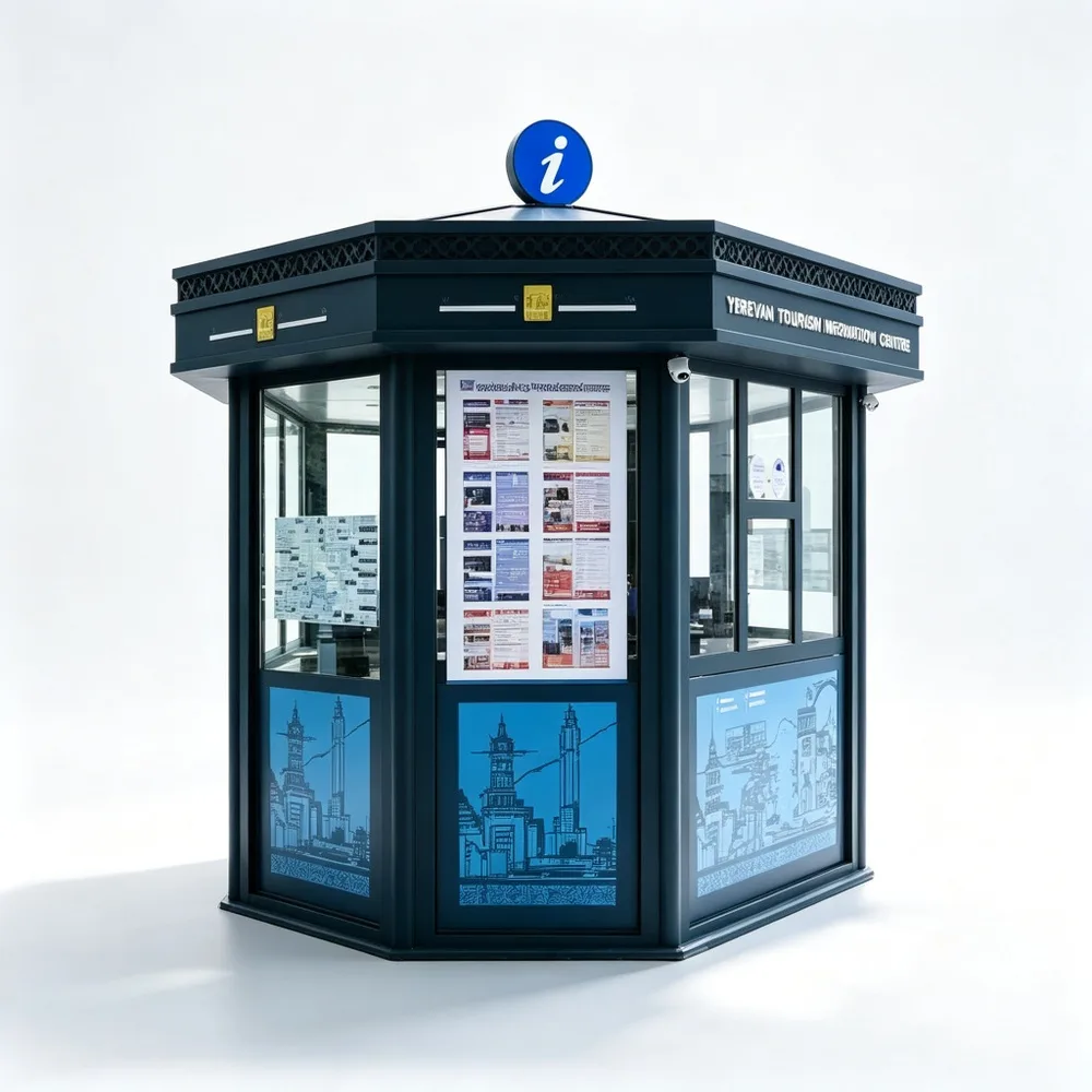 Outdoor Octagonal Tourist Information Kiosk – Custom Galvanized Steel Frame Tempered Glass Visitor Service Booth for Scenic Areas — view 3