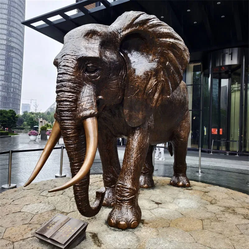 Outdoor Realistic Bronze Alloy Elephant Sculpture | Feng Shui Decor for Hotel and Plaza Entrance — view 3