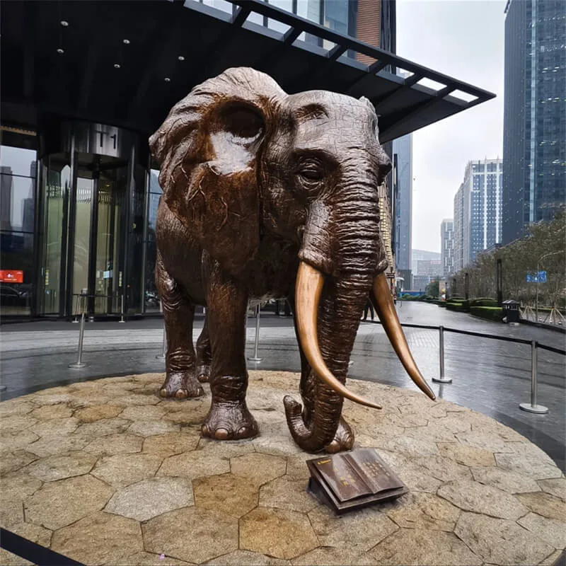 Outdoor Realistic Bronze Alloy Elephant Sculpture | Feng Shui Decor for Hotel and Plaza Entrance — view 4