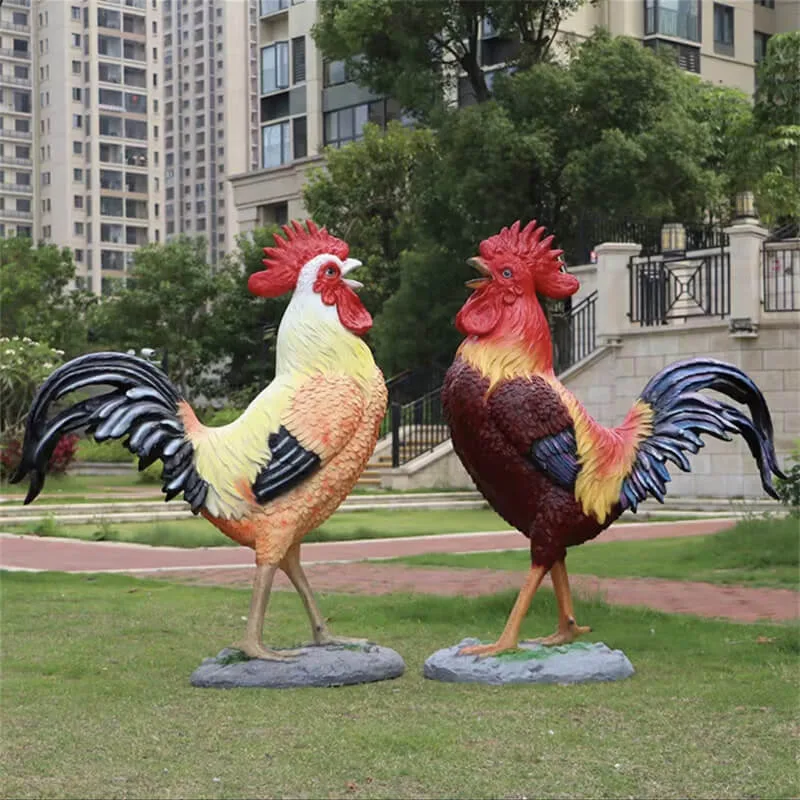 Outdoor Realistic Chicken Fiberglass Sculpture | Decorative Ornaments for Farms and Gardens — view 4