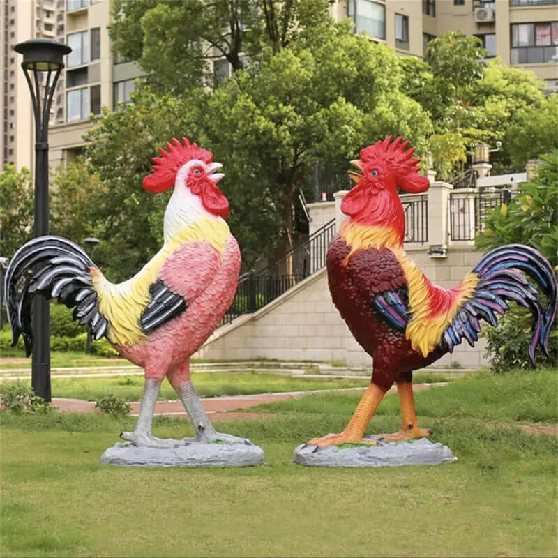 Outdoor Realistic Chicken Fiberglass Sculpture | Decorative Ornaments for Farms and Gardens — view 3