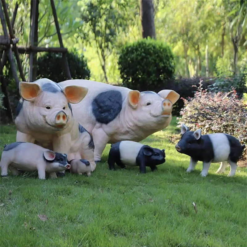 Outdoor Realistic Fiberglass Pig Sculpture | Farm Yard Garden Ornament, Custom Size Pig Sculpture — view 4