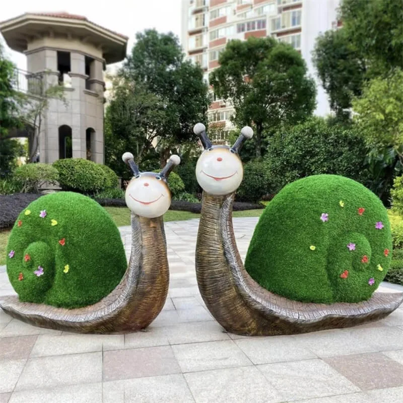 Outdoor Simulated Greenery Snail Fiberglass Sculpture | Cartoon Animal Landscape Decor for Parks & Communities — view 4