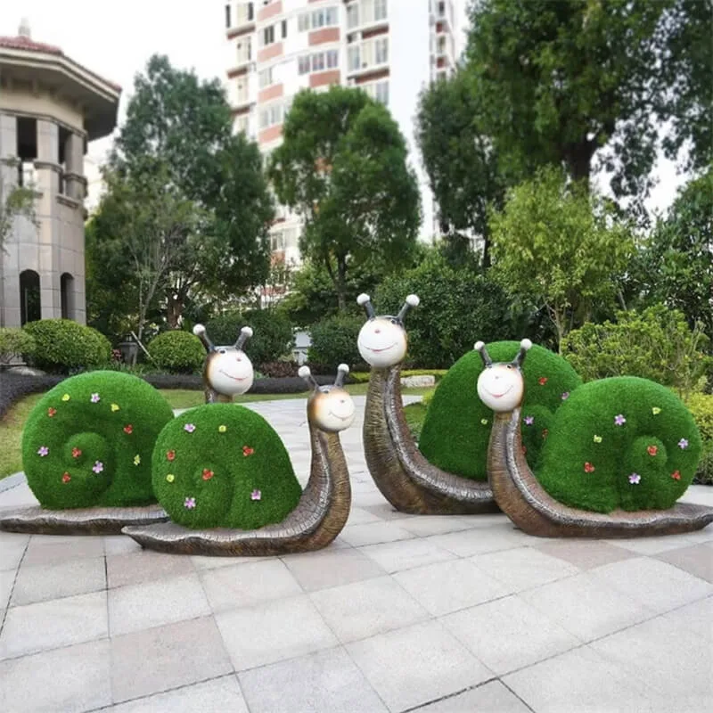 Outdoor Simulated Greenery Snail Fiberglass Sculpture | Cartoon Animal Landscape Decor for Parks & Communities — view 3