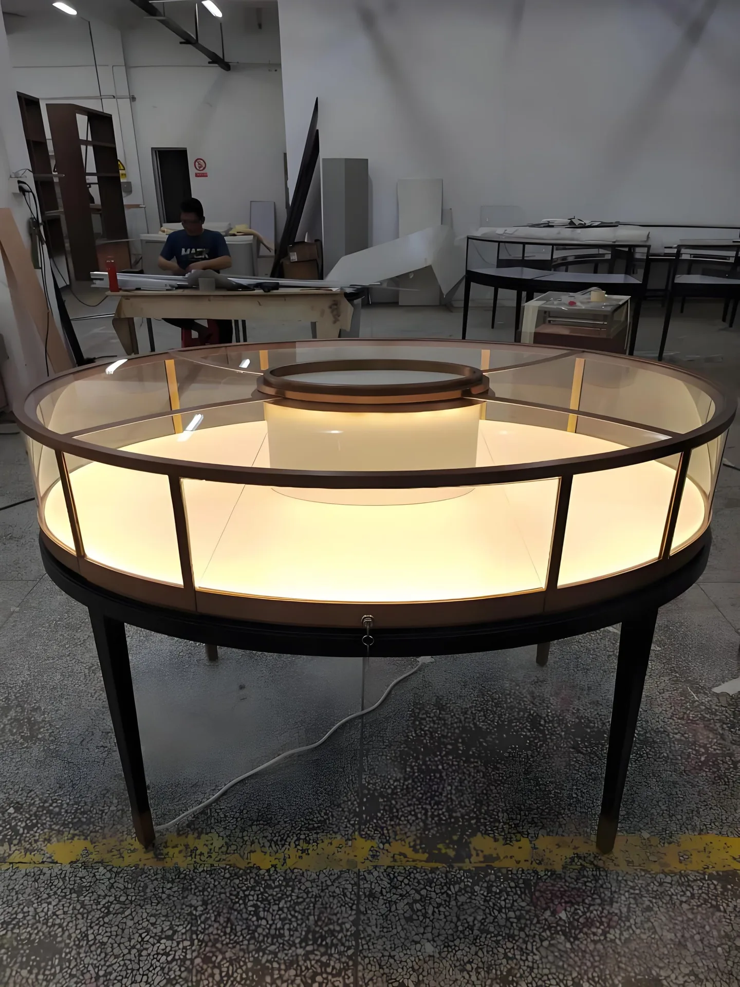 Oval Glass Display Showcase with Internal LED Lighting | Four-Leg Illuminated Counter — view 7