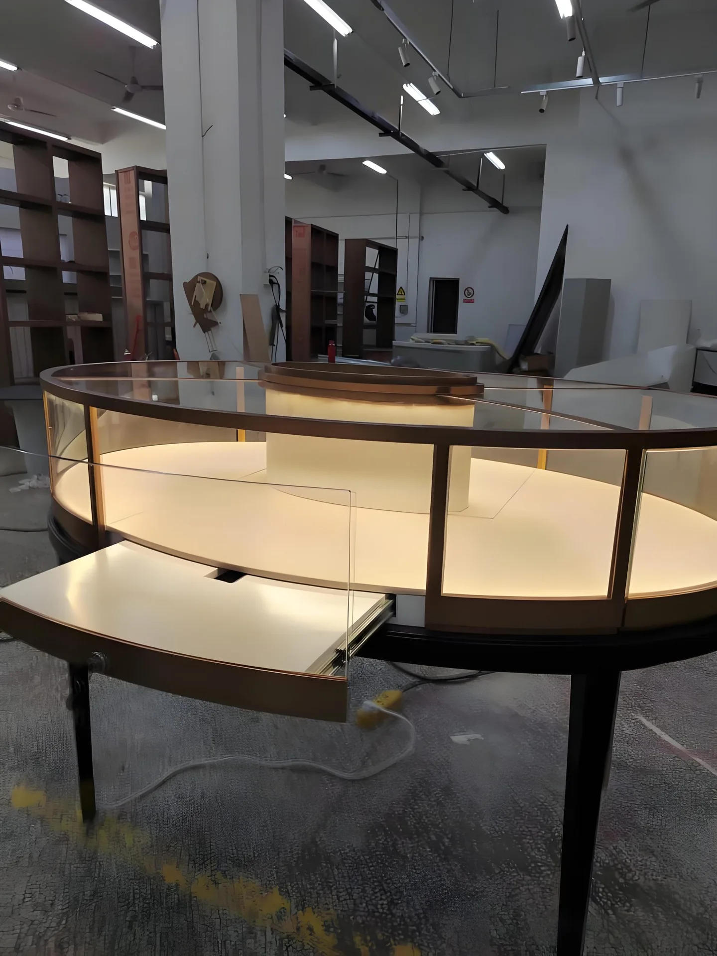 Oval Glass Display Showcase with Internal LED Lighting | Four-Leg Illuminated Counter — view 4