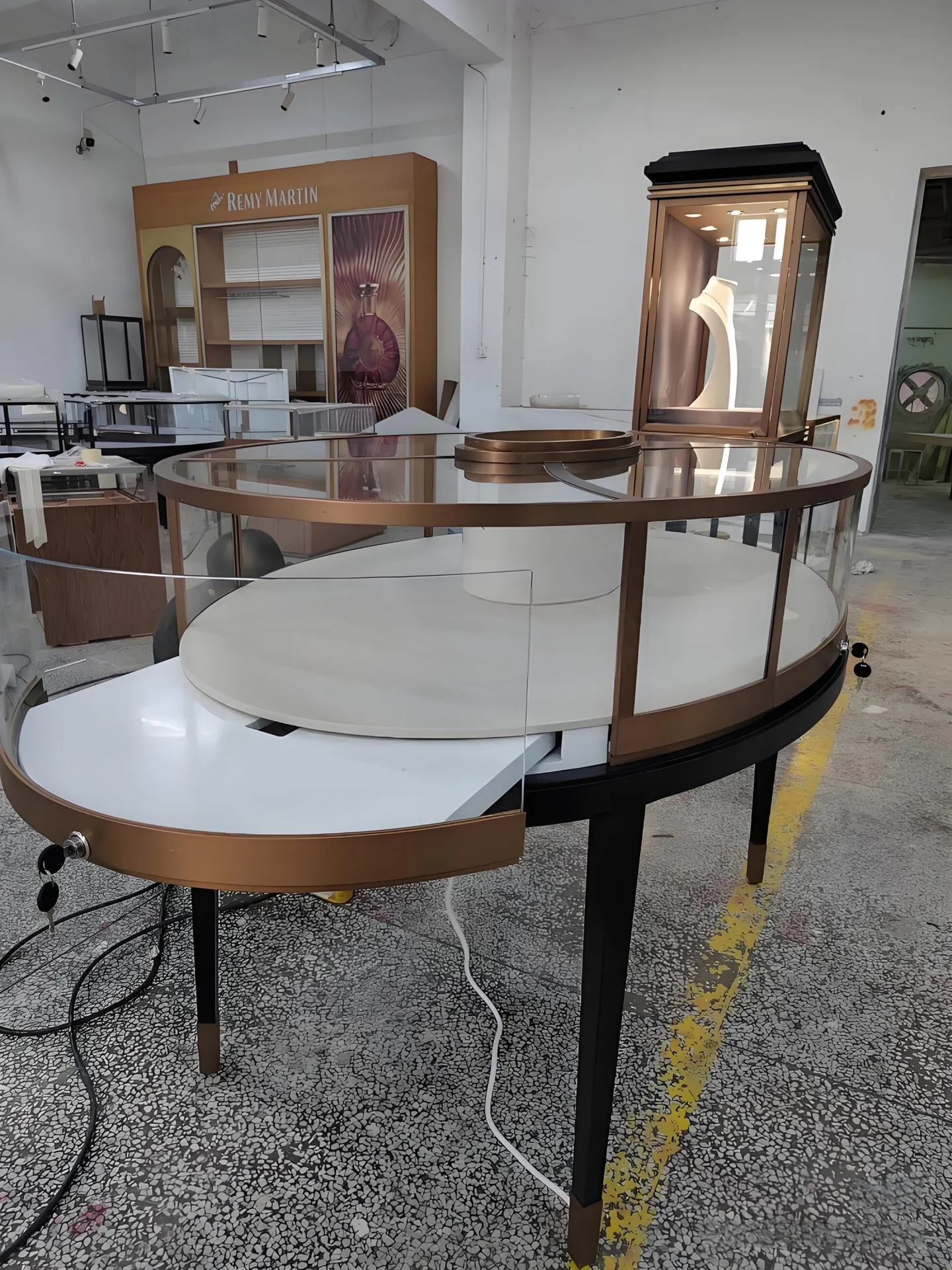 Oval Glass Display Showcase with Internal LED Lighting | Four-Leg Illuminated Counter — view 5
