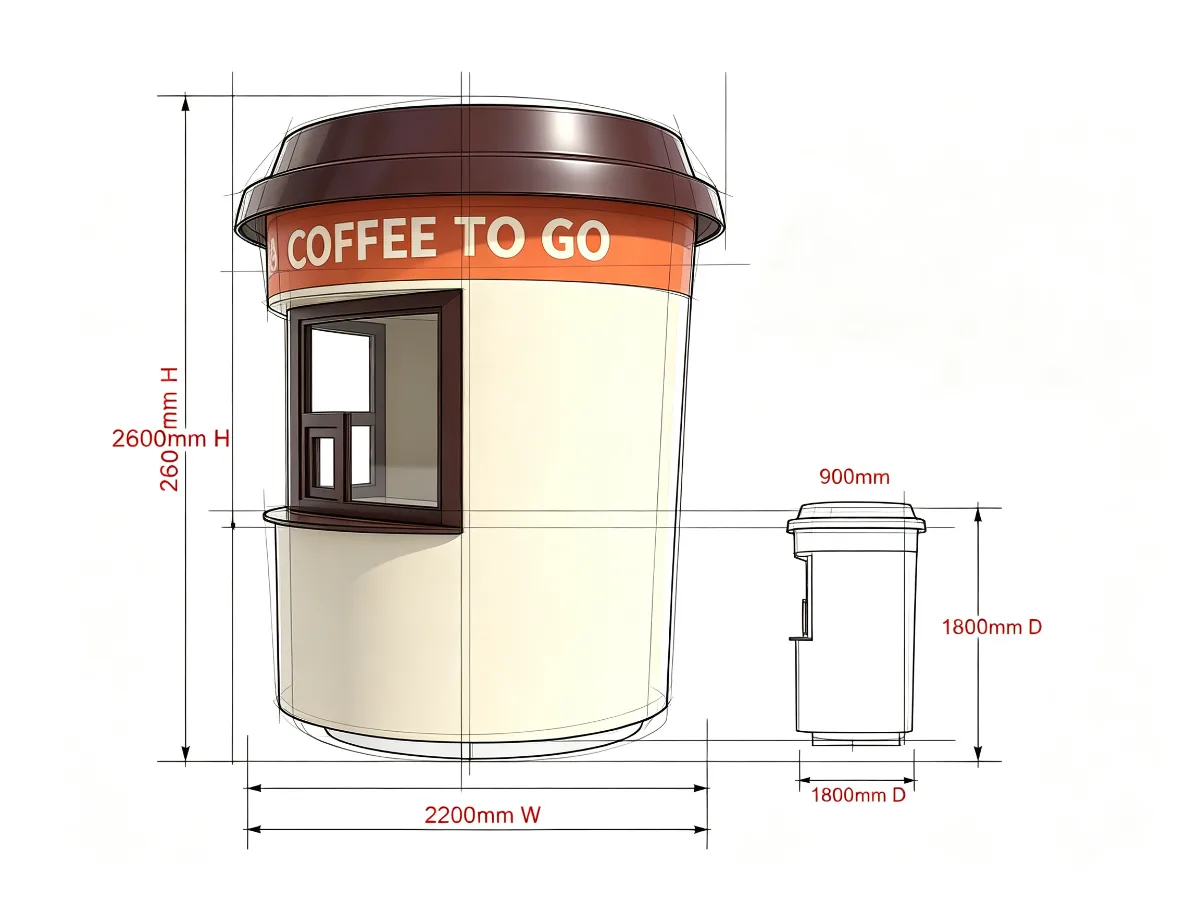 Oval Outdoor Cafe Kiosk | Fiberglass & Steel Coffee Stand | 2.2m Custom Design — view 5