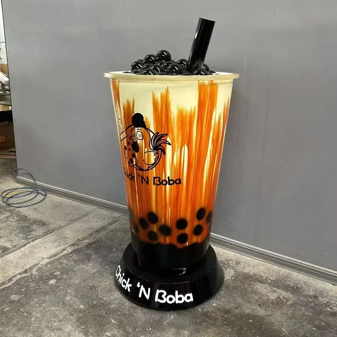 Oversized Boba Milk Tea Fiberglass Sculpture for Bubble Tea Shop Storefront Decor — view 2