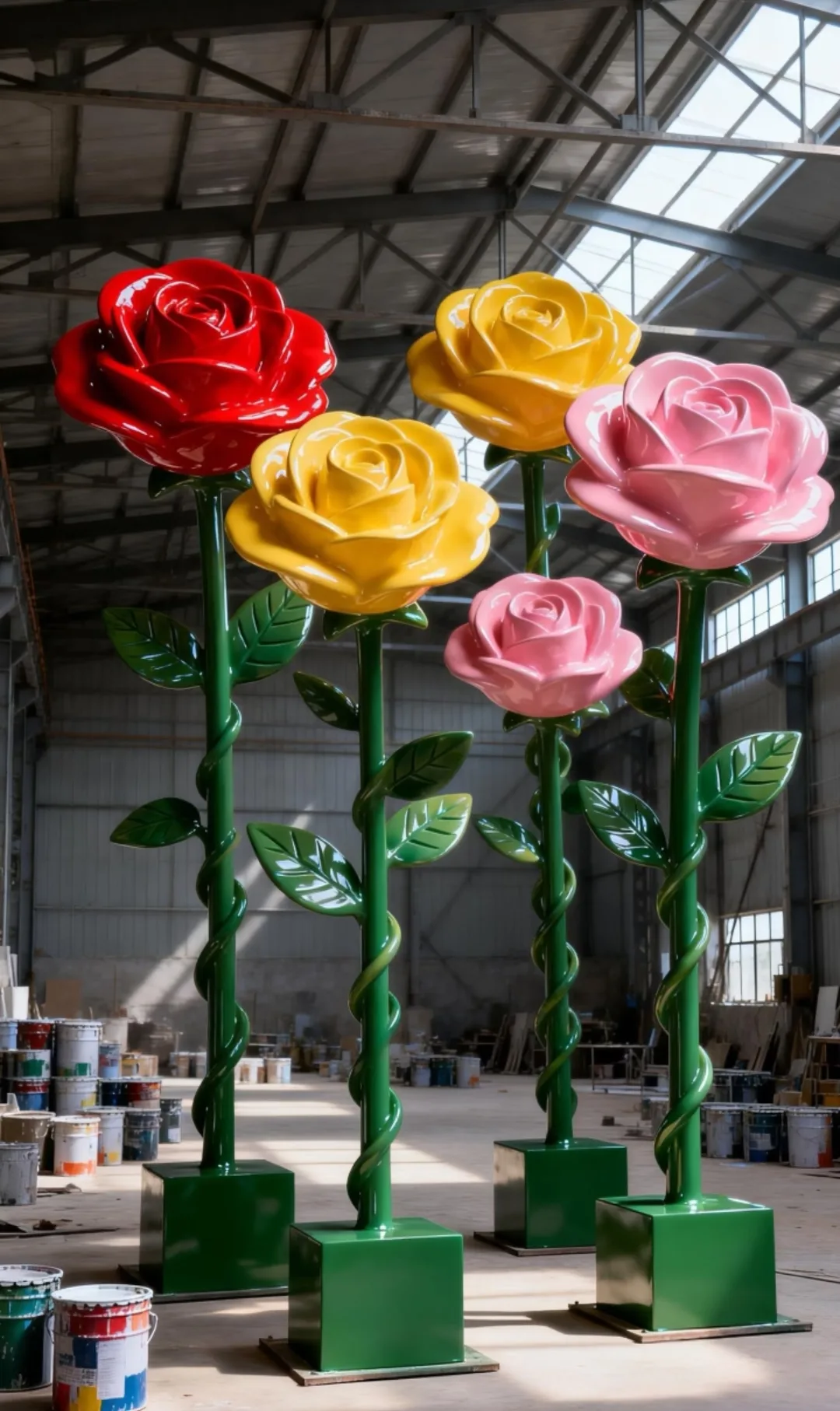 Oversized Fiberglass Rose Sculptures for Commercial Spaces — view 2