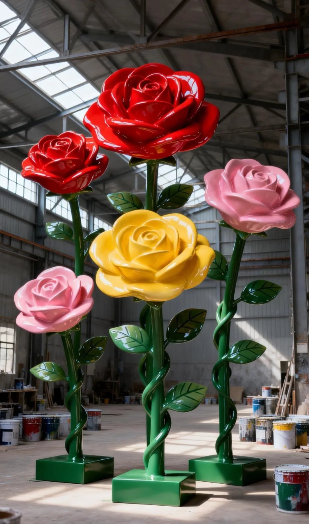 Oversized Fiberglass Rose Sculptures for Commercial Spaces — view 4