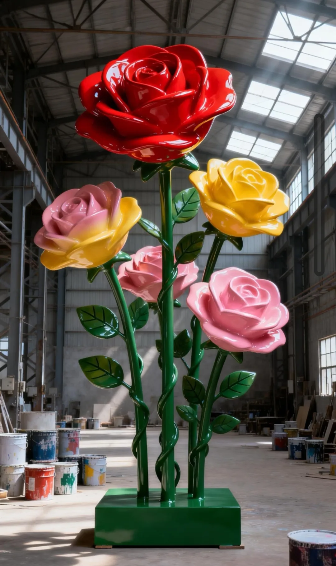 Oversized Fiberglass Rose Sculptures for Commercial Spaces