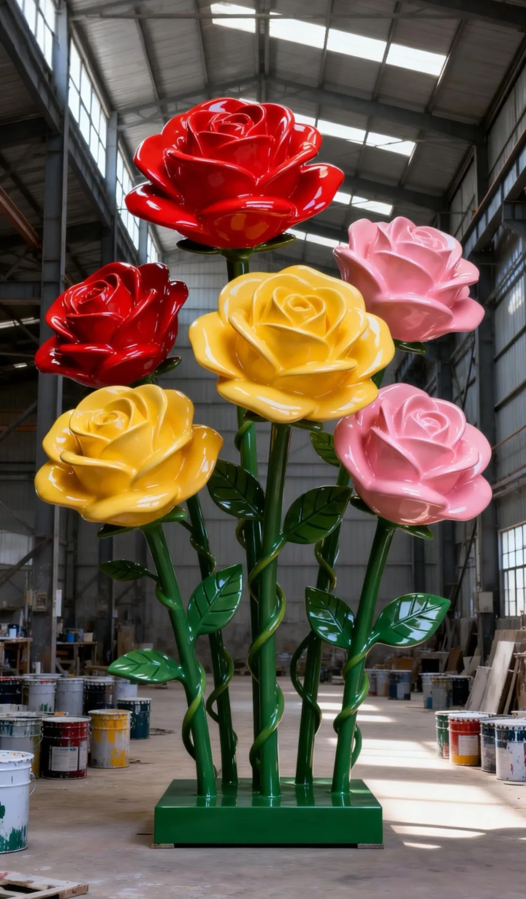 Oversized Fiberglass Rose Sculptures for Commercial Spaces — view 3