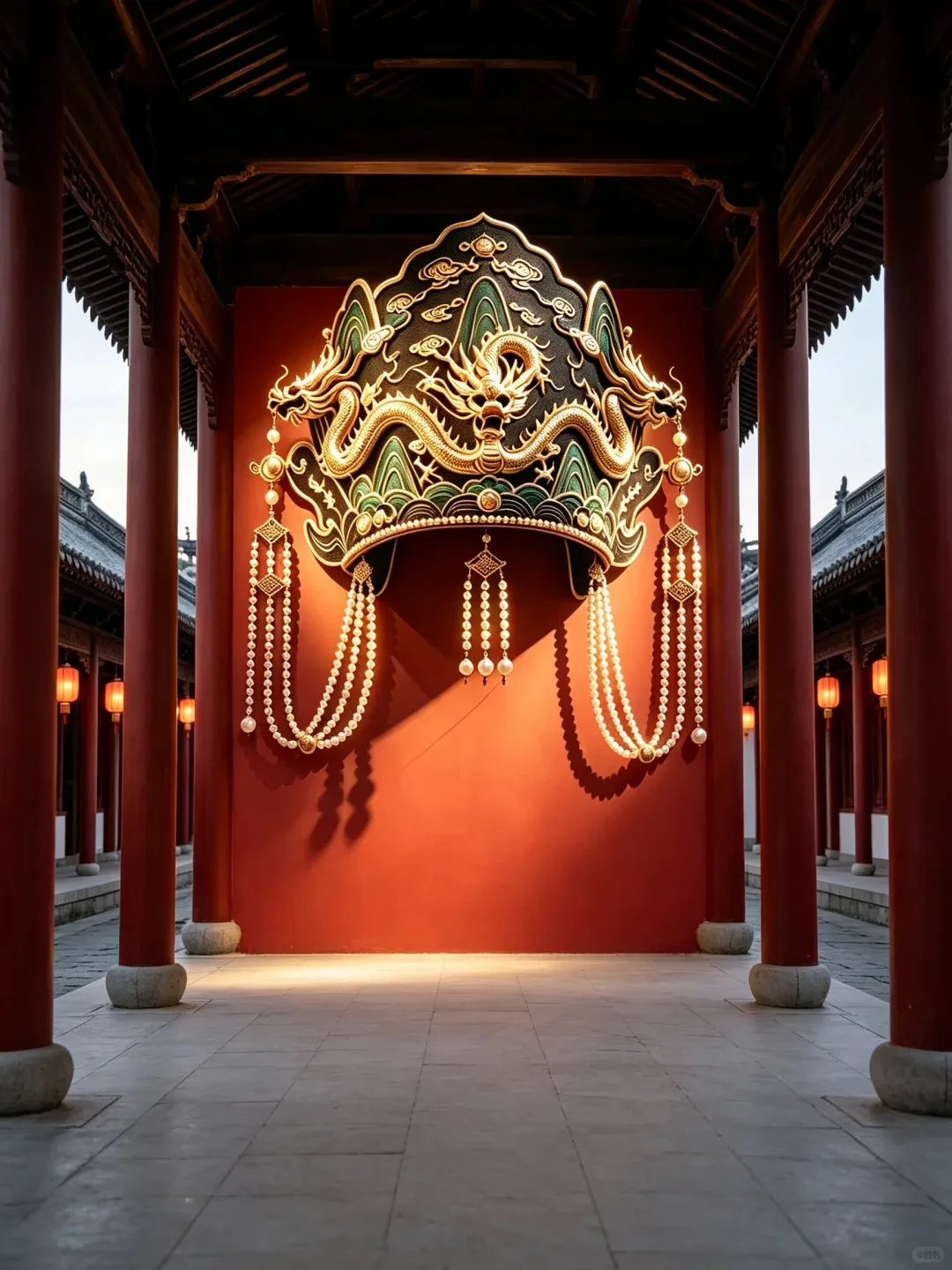Oversized FRP Chinese Dragon Phoenix Coronet Sculpture for Ancient Palace Scenic Wall Decor — view 4