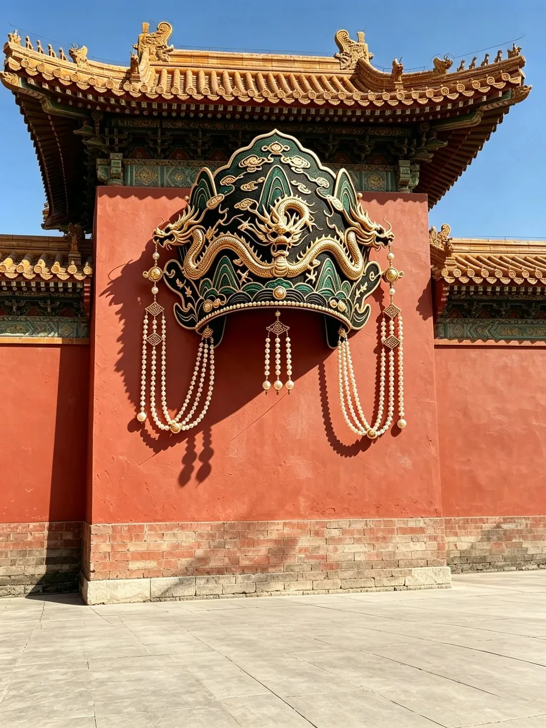 Oversized FRP Chinese Dragon Phoenix Coronet Sculpture for Ancient Palace Scenic Wall Decor