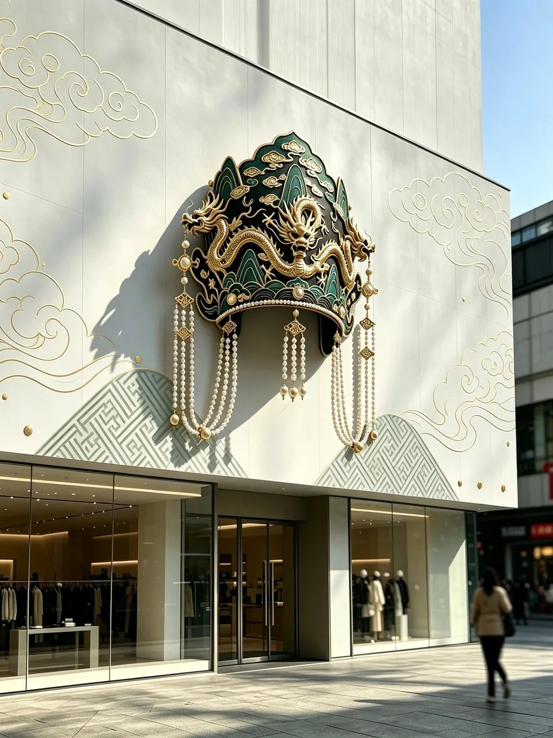 Oversized FRP Chinese Dragon Phoenix Coronet Sculpture for Ancient Palace Scenic Wall Decor — view 3