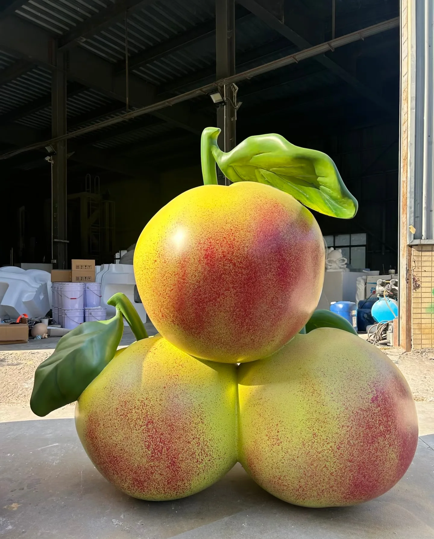 Oversized Fruit Statue: Custom Fiberglass Plum Sculpture for Outdoor Landscaping