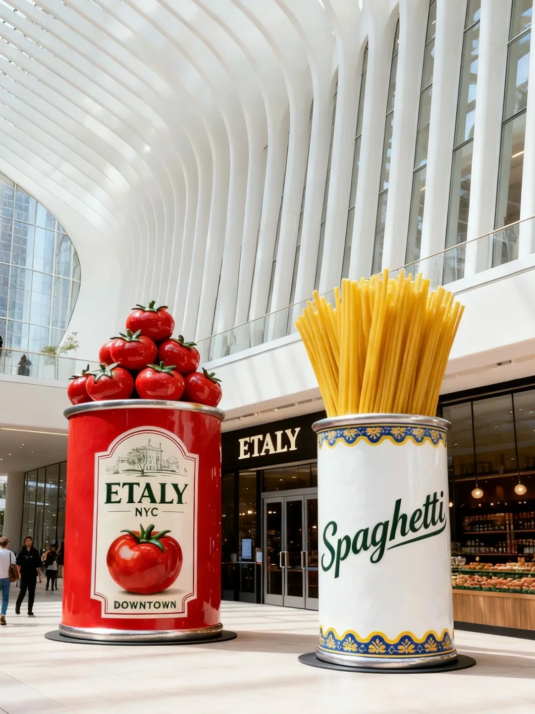 Oversized Giant Can & Tomato Fiberglass Sculpture, Fun Italian Food Theme Decor For Restaurant Front, Mall Atrium, Food Market & Café Window — view 2