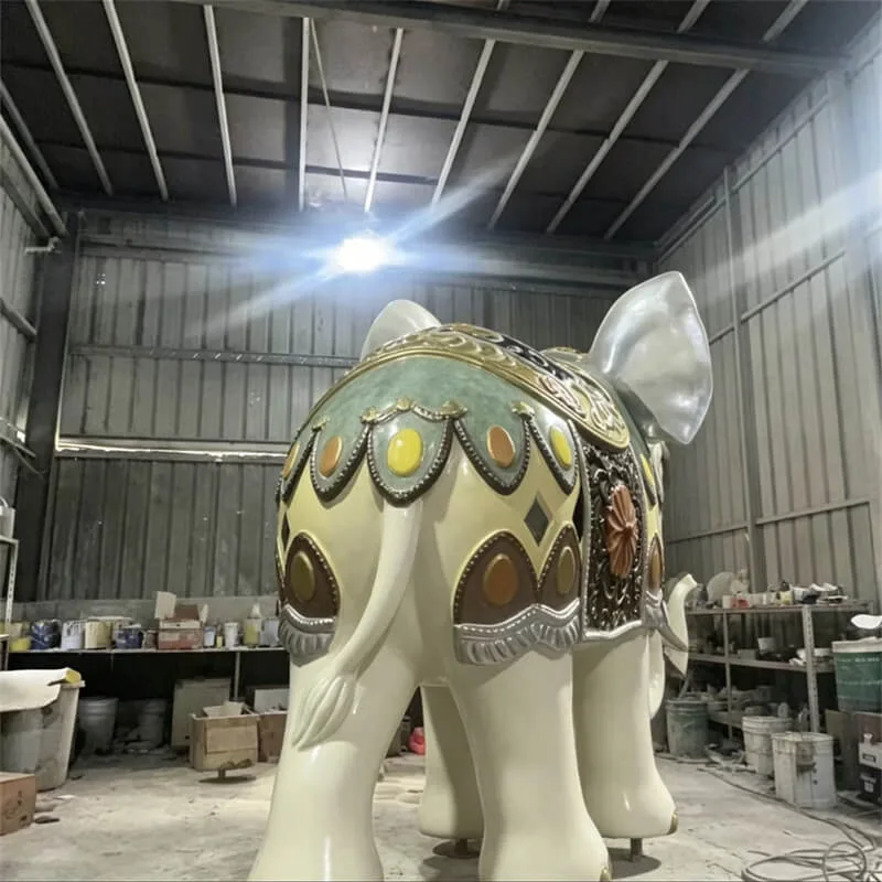 Painted Auspicious Elephant Fiberglass Sculpture | Ornate Pattern Elephant Sculpture, Custom Outdoor Decor for Hotels and Scenic Spots — view 4