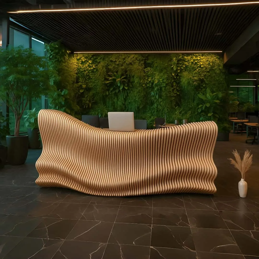 Parametric Wave Reception Desk | Sculptural Plywood or MDF Reception Counter for Modern Interiors — view 3