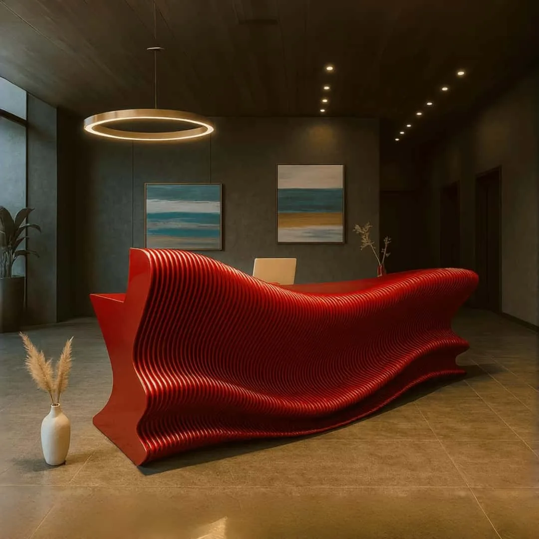 Parametric Wave Reception Desk | Sculptural Plywood or MDF Reception Counter for Modern Interiors — view 4