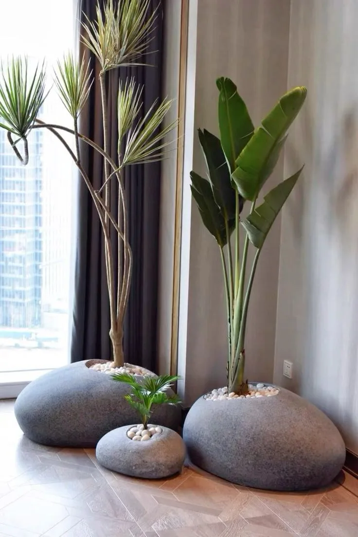Pebble Shaped FRP Planter for Modern Indoor Home and Hotel Green Decoration — view 3