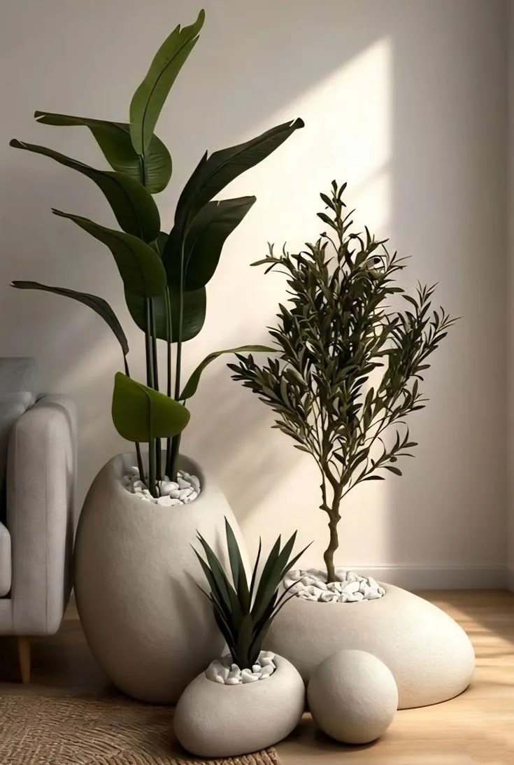 Pebble Shaped FRP Planter for Modern Indoor Home and Hotel Green Decoration