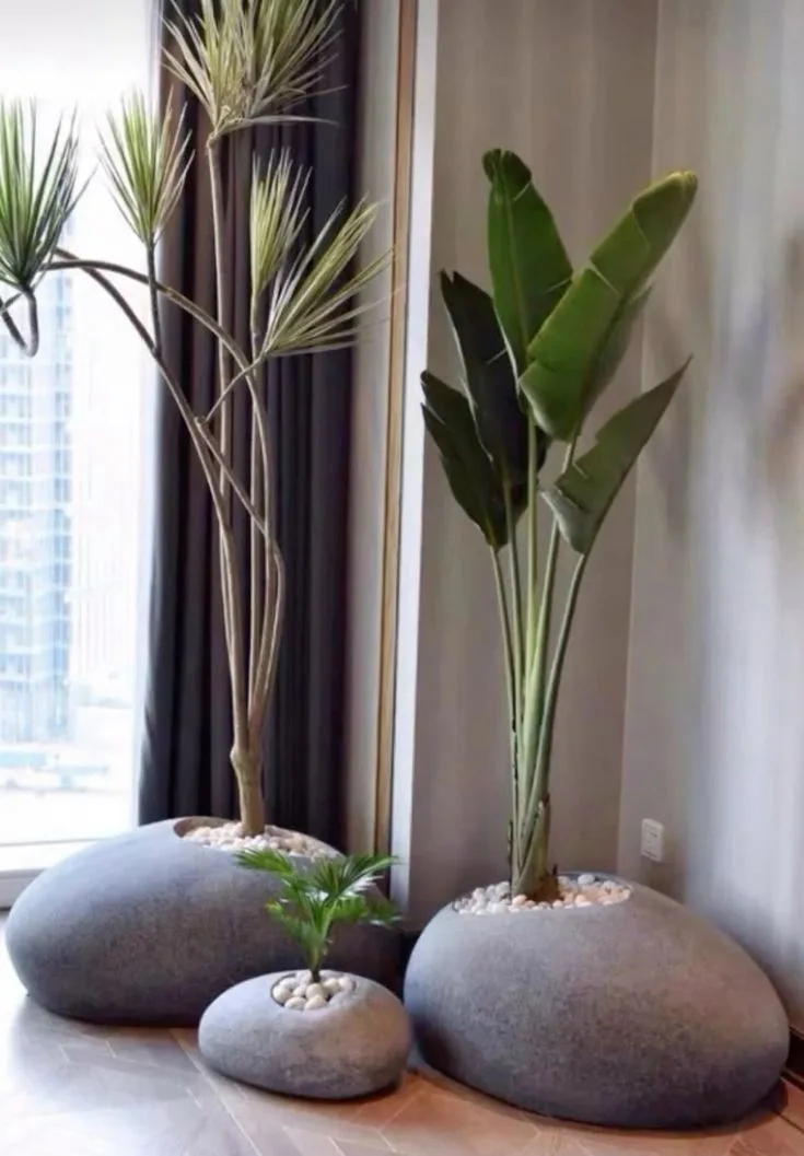 Pebble Shaped FRP Planter for Modern Indoor Home and Hotel Green Decoration — view 2