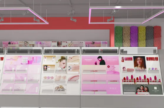 Perfect durable cosmetic display shelf design mall display cabinet — view 3